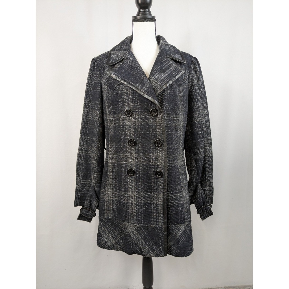 NEW YORK CLASSICS Wool Blend Pea Coat Double Breasted Plaid Old Money XL A056